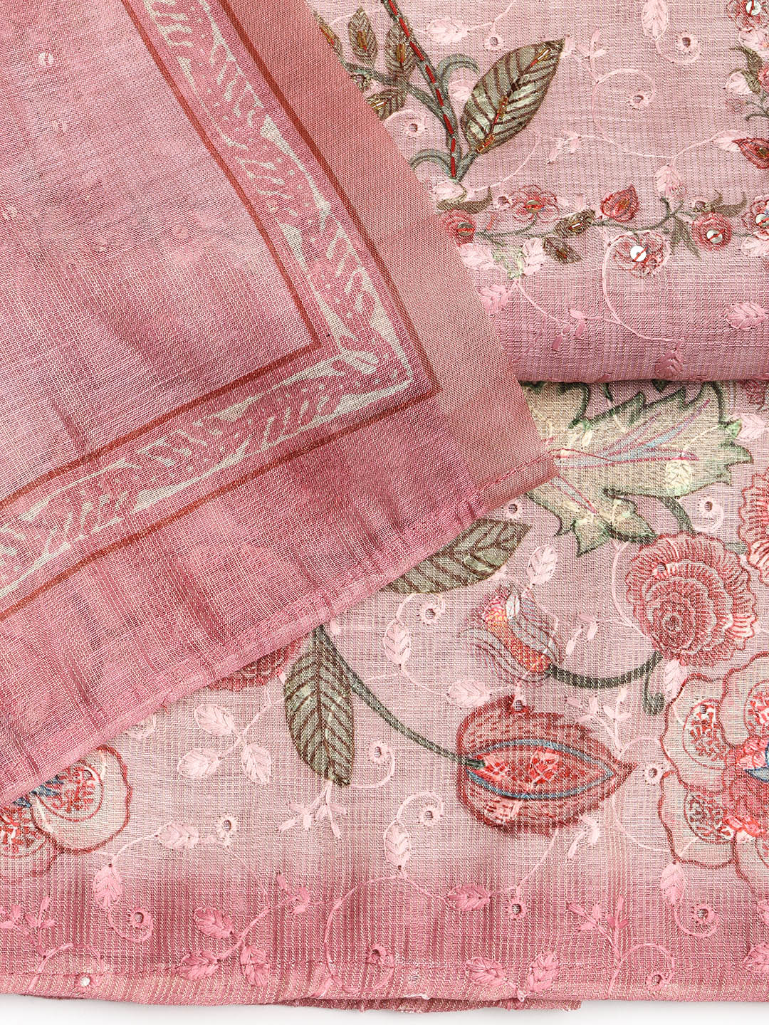 Neck Embroidered Chanderi Unstitched Suit With Dupatta