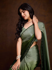 Stone Work Border Chinon Saree