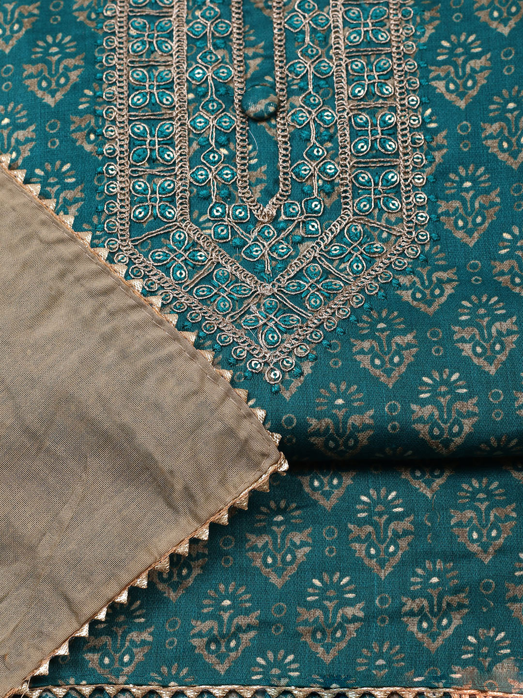 Embroidered Cotton Unstitched Suit With Pant &amp; Dupatta