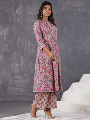 Floral Printed Cotton Blend  Kurta With Pants