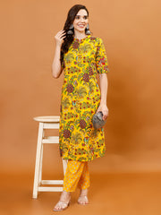 Floral Print Cotton Kurti With Pants