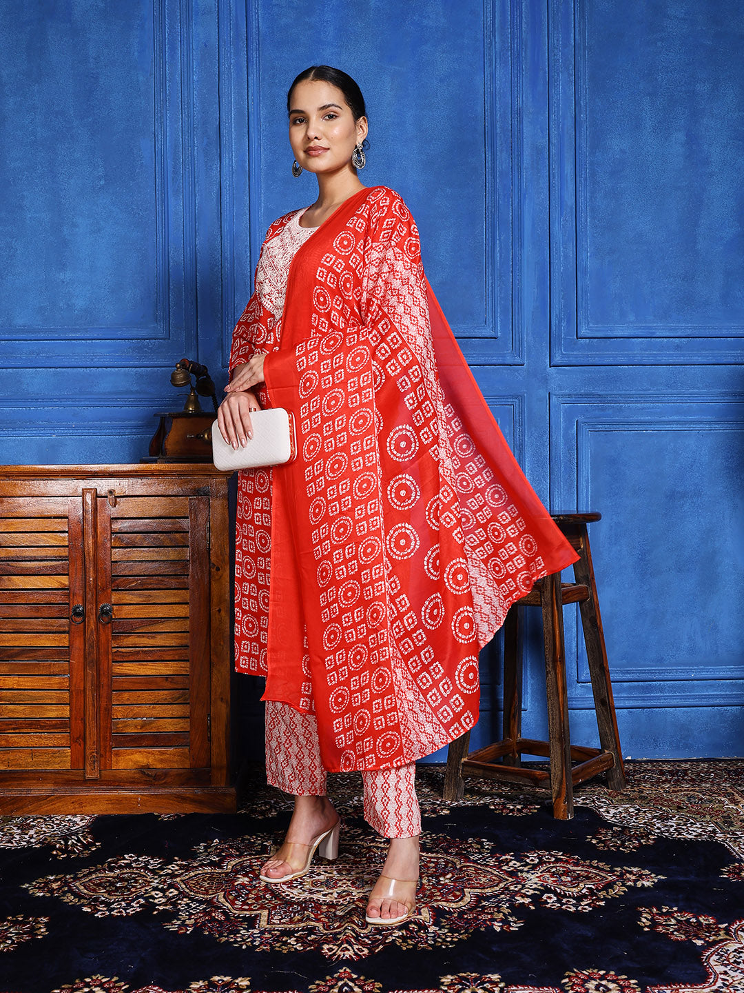 Printed Cotton Blend Kurta With Pants & Dupatta