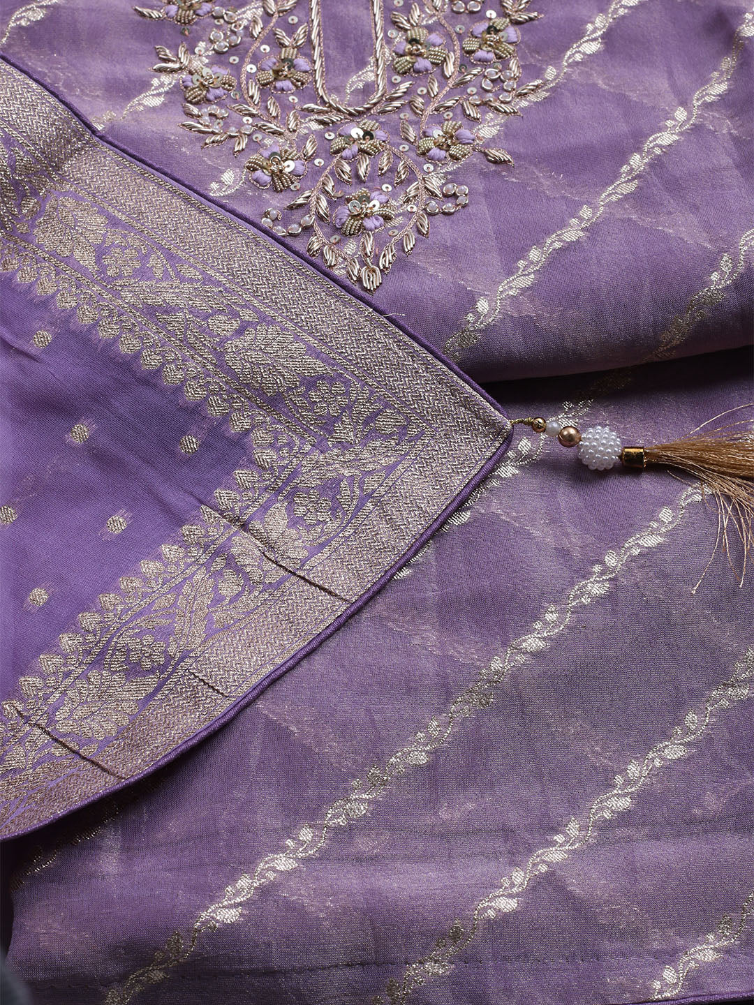 Embroidered Chanderi Unstitched Suit With Dupatta