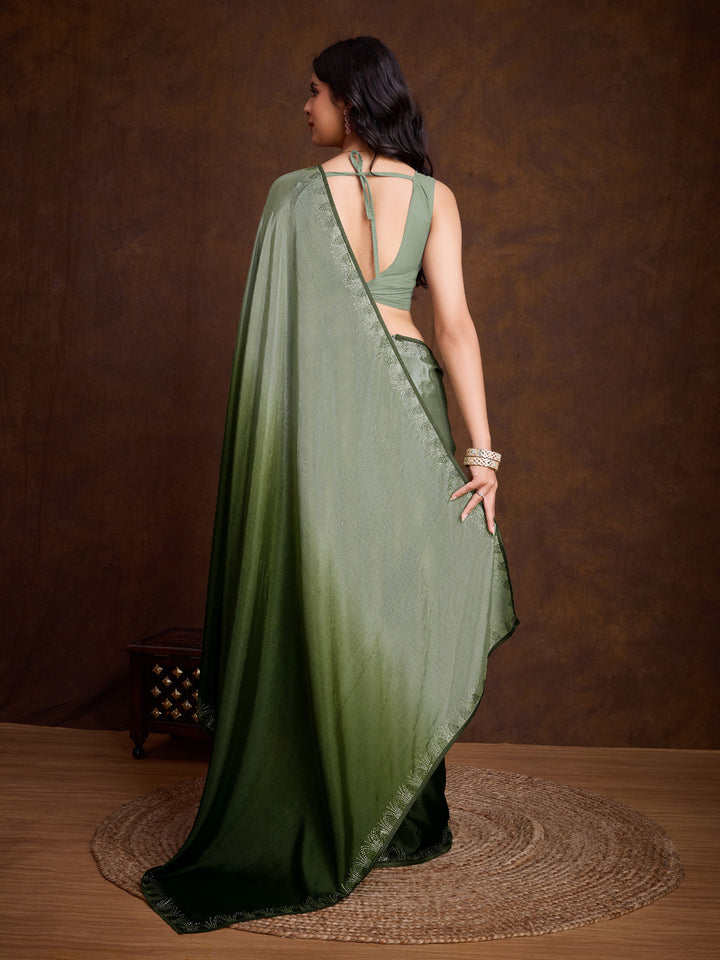 Embroidered Chinon Saree