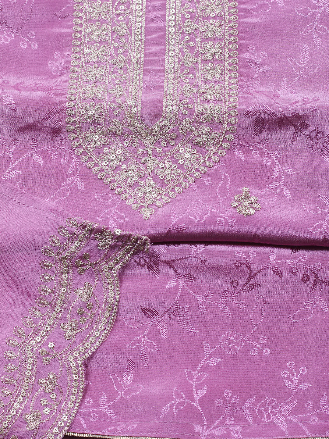 Embroidered Chanderi Unstitched Suit With Pant &amp; Dupatta