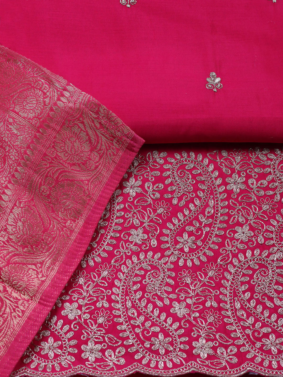 Woven Design Chanderi Unstitched Suit With Pant &amp; Dupatta