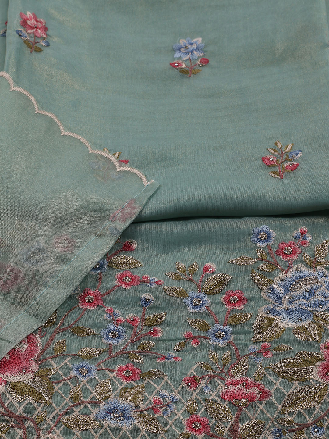 Embroidered Organza Unstitched Suit With Dupatta