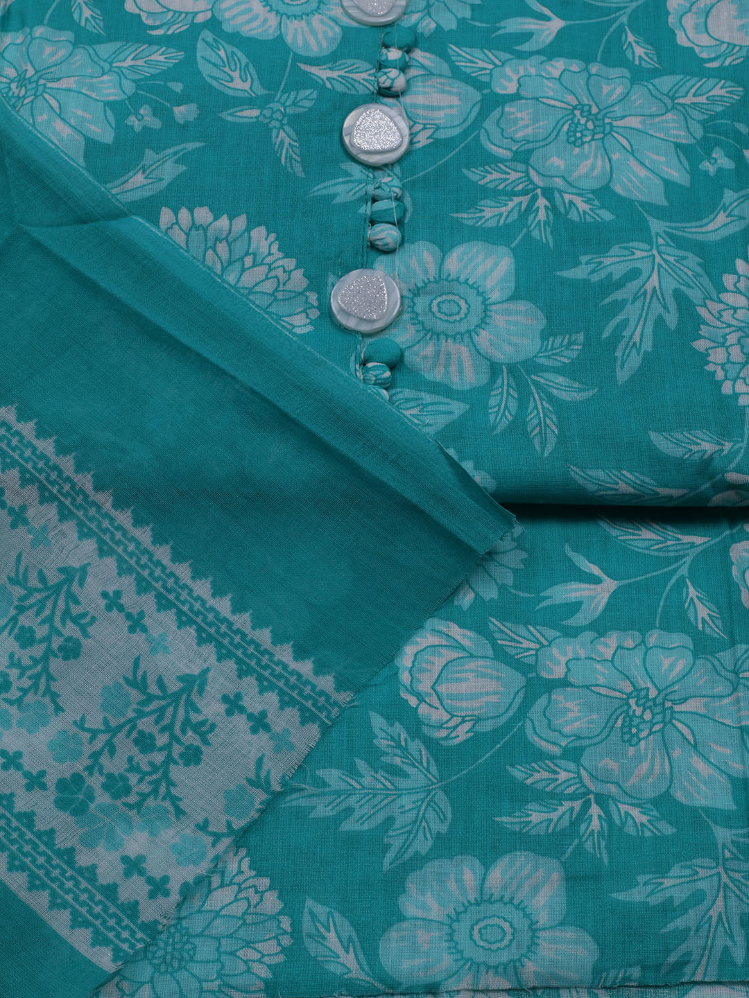 Printed Cotton Blend Unstitched Suit With Dupatta