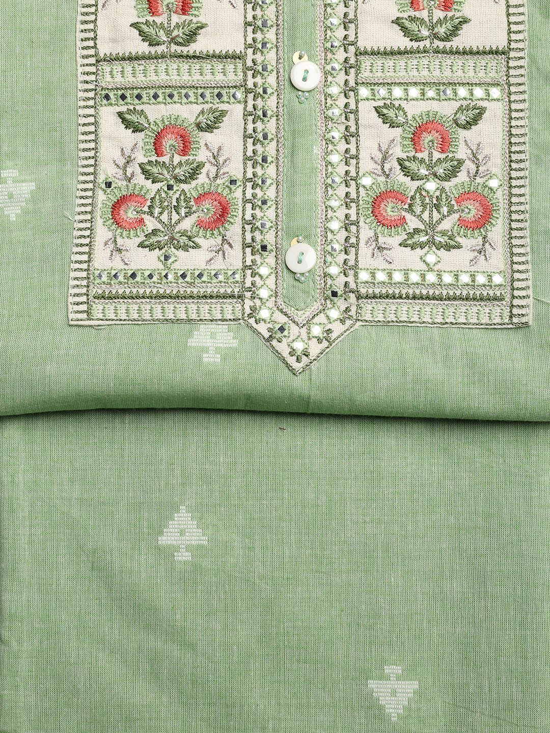 Neck Embroidered Cotton Blend Unstitched Suit With Dupatta
