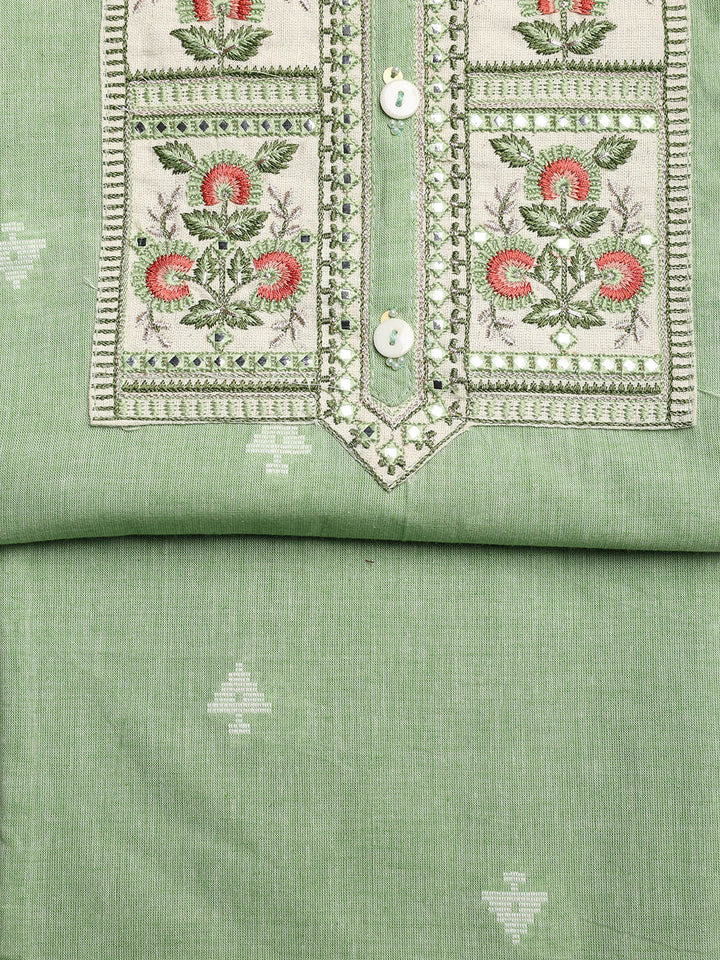 Neck Embroidered Cotton Blend Unstitched Suit With Dupatta
