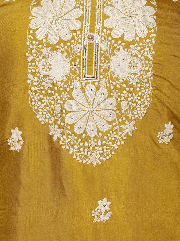 Thread Embroidery Cotton Blend Unstitched Suit With Dupatta