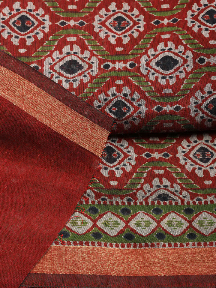 Printed Cotton Blend Unstitched Suit With Pant &amp; Dupatta