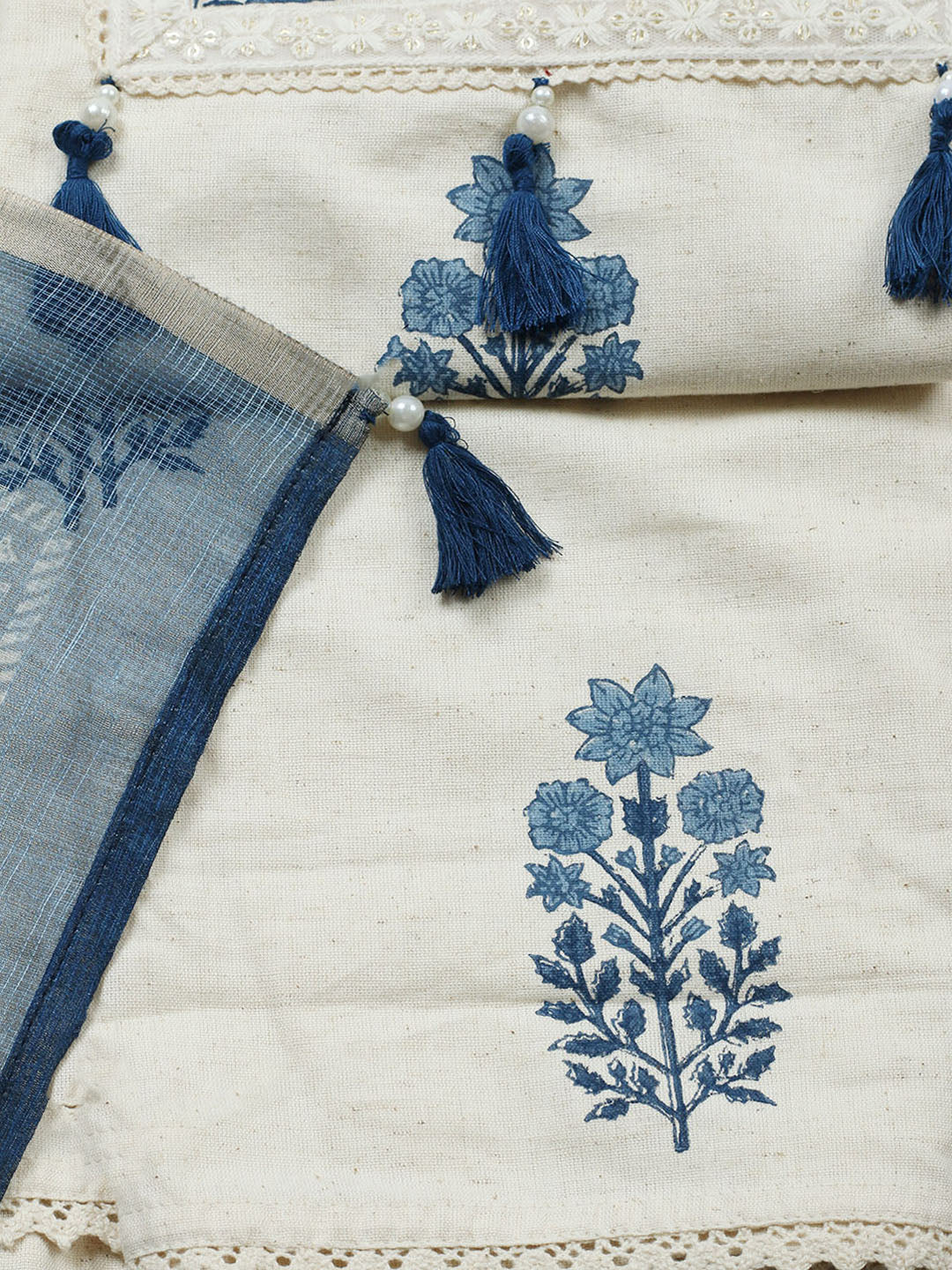Printed Cotton Blend Unstitched Suit With Pant Dupatta