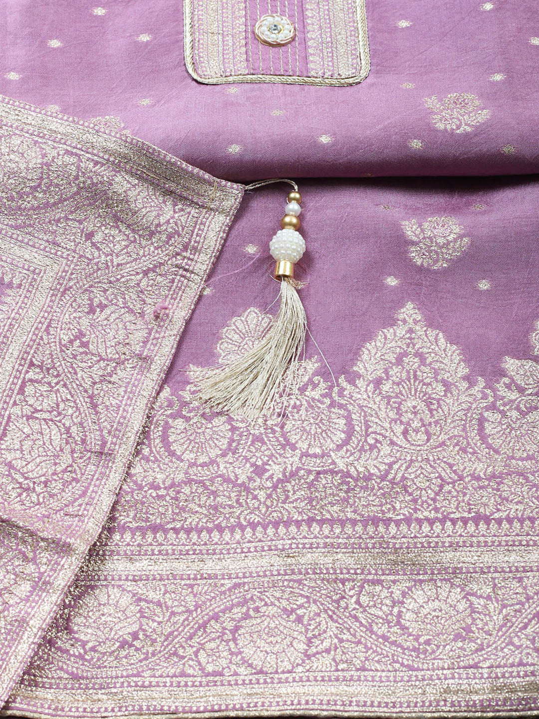 Woven Design Chanderi Unstitched Suit With Pant &amp; Dupatta