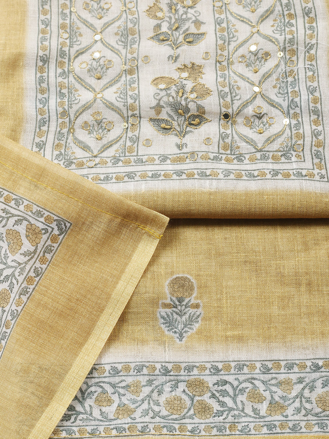 Embroidered Cotton Blend Unstitched Suit With Pant &amp; Dupatta