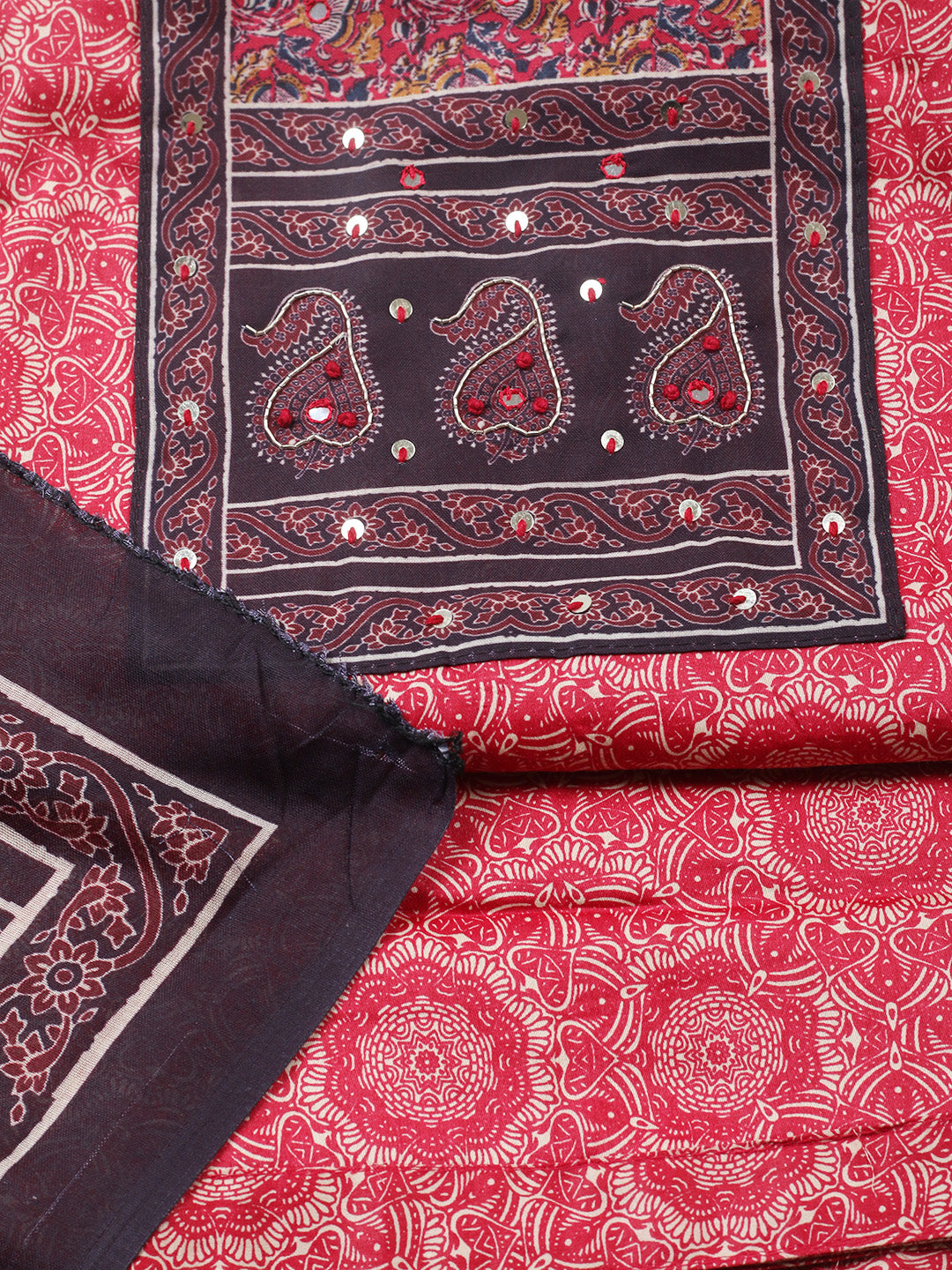Printed Cotton Blend Unstitched Suit With Pant &amp; Dupatta