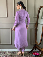 Resham Embroidered Cotton Blend Kurta With Pant & Dupatta