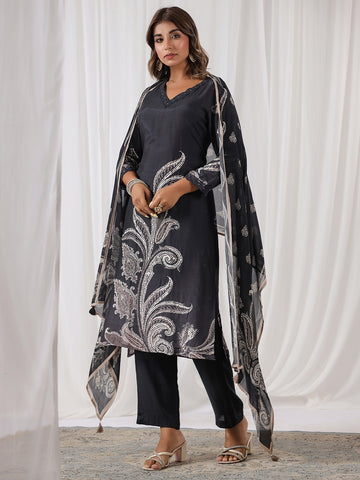 Digital Print Cotton Kurta With Pants & Dupatta