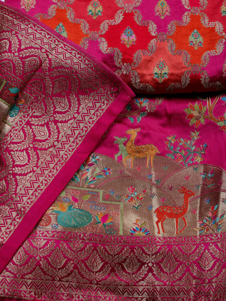 Woven Design Satin Unstitched Suit With Pant &amp; Dupatta