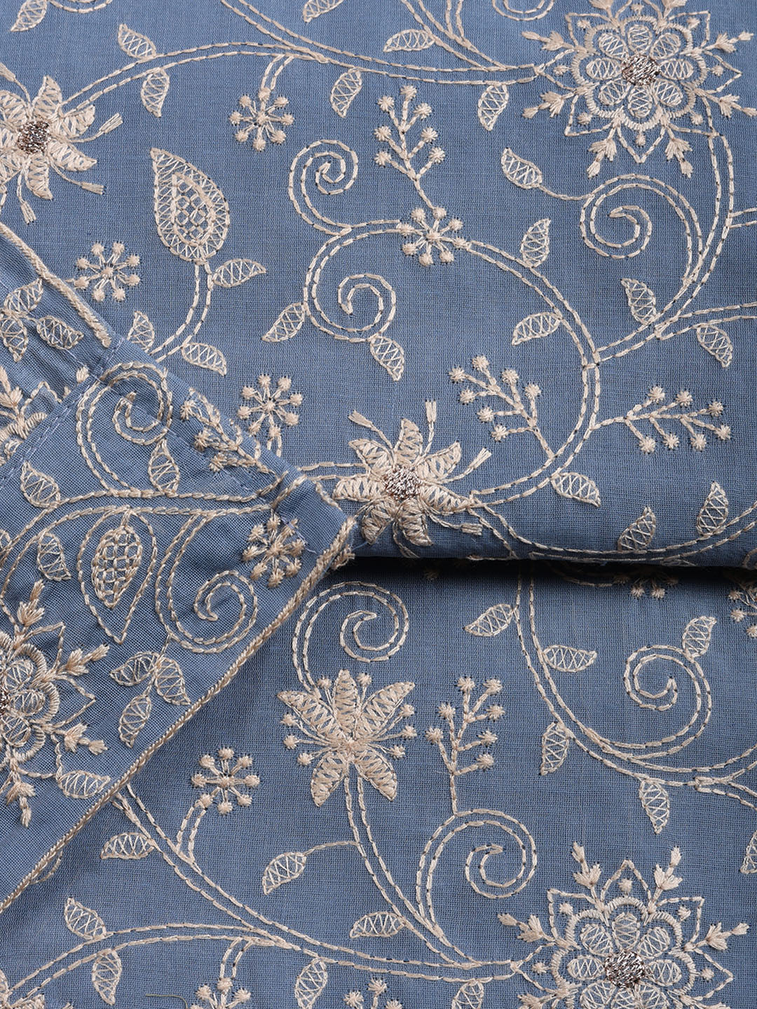 Embroidered Cotton Blend Unstitched Suit With Pant &amp; Dupatta