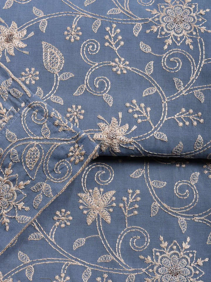 Embroidered Cotton Blend Unstitched Suit With Pant &amp; Dupatta