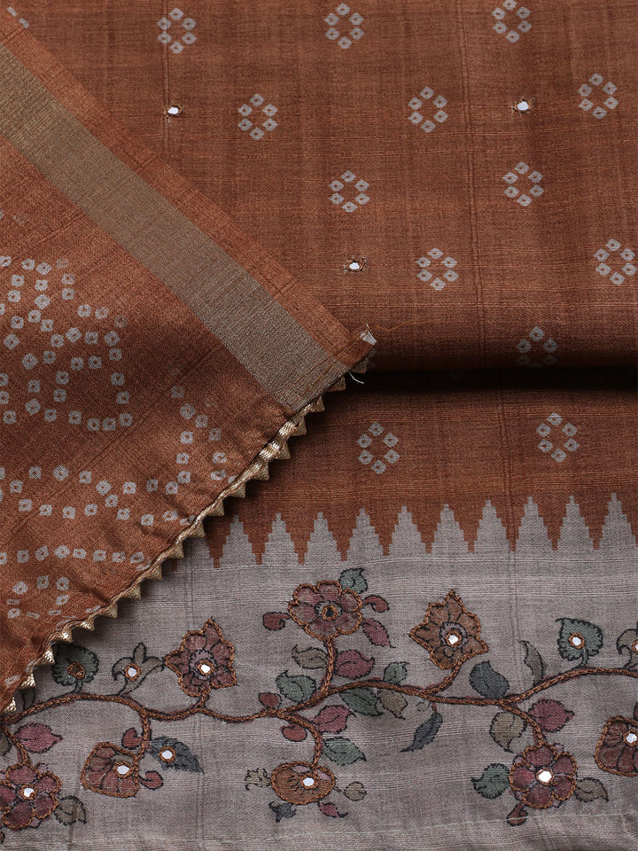Embroidered Tussar Unstitched Suit With Dupatta