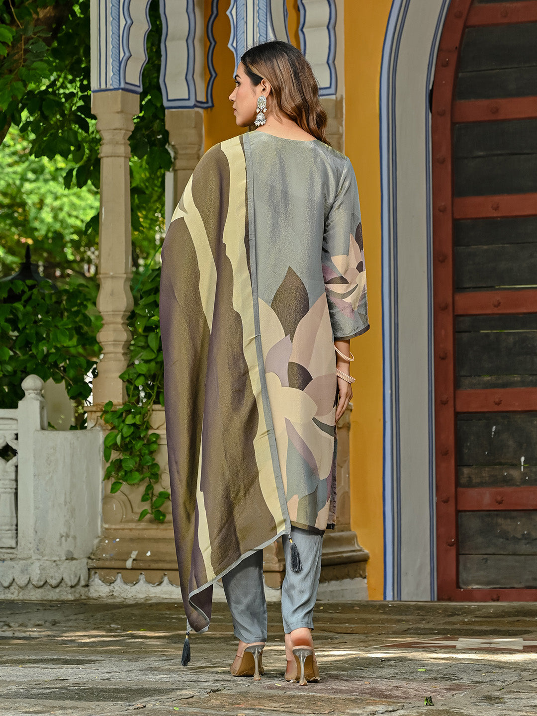 Embroidered Tissue Kurta With Pant &amp; Dupatta