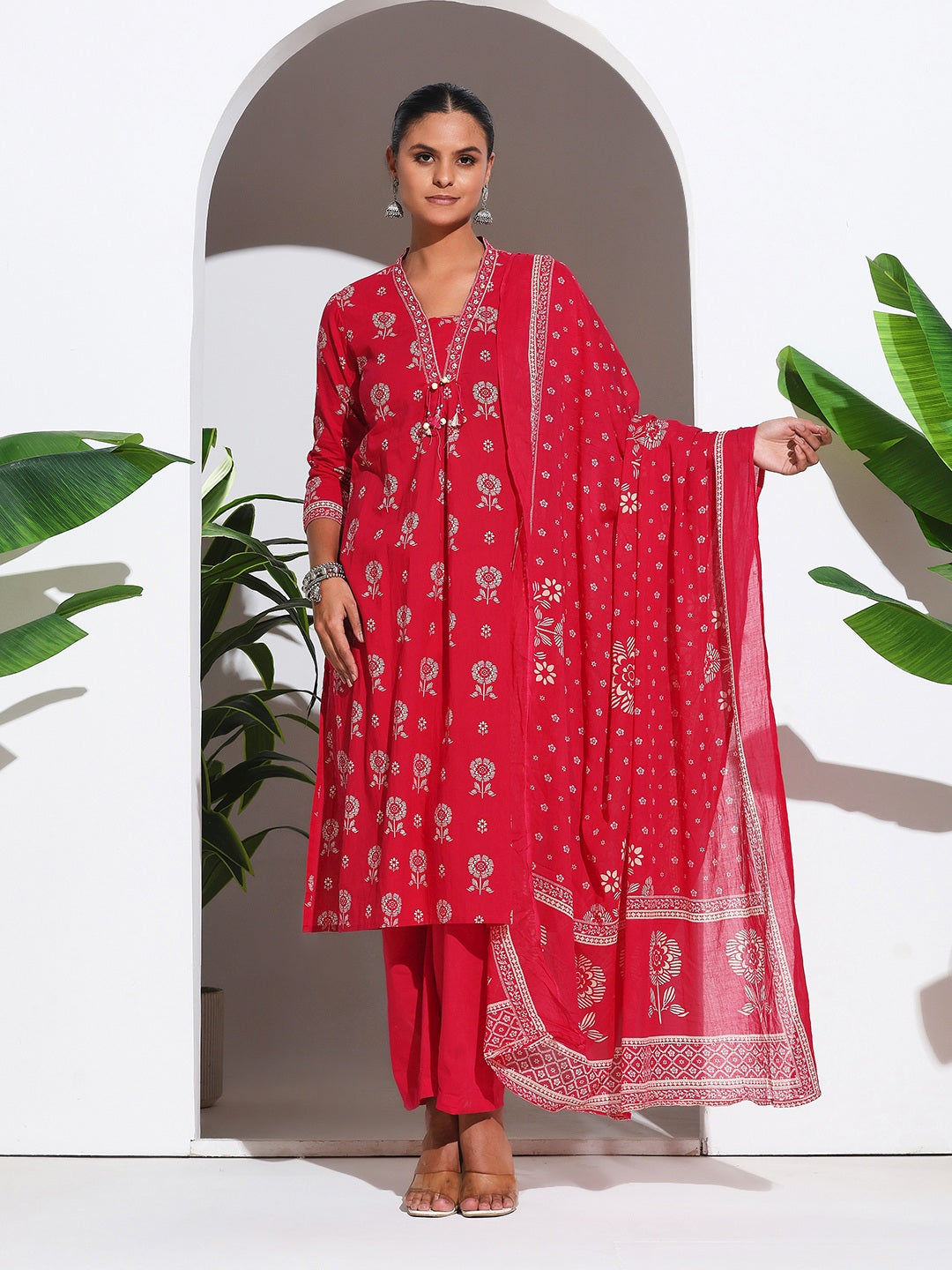 Printed Cotton Blend Kurta With Pant &amp; Dupatta