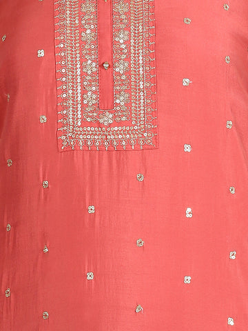 Neck Embroidered Chanderi Unstitched Suit Piece With Dupatta