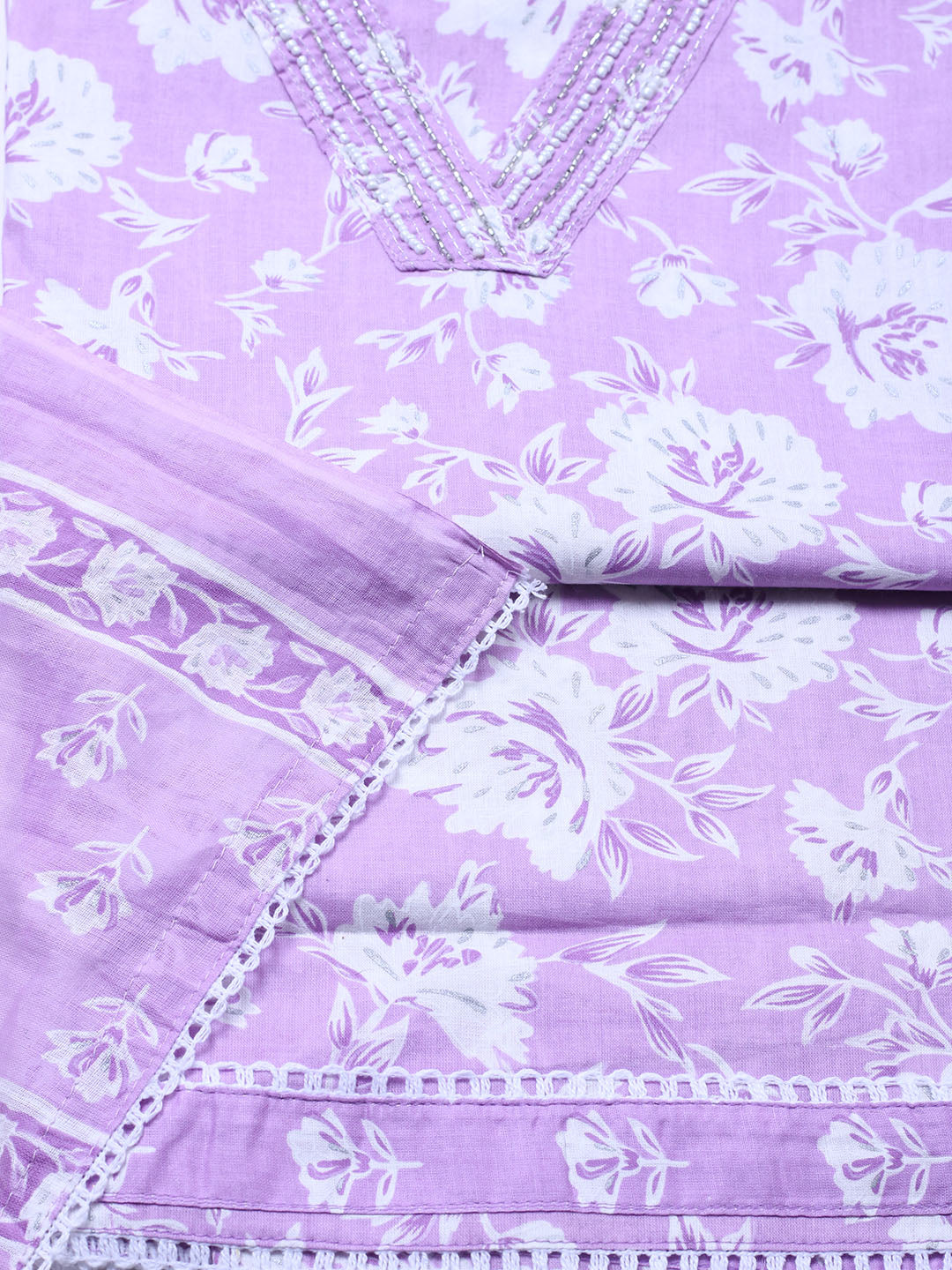 Embroidered Cotton Blend Unstitched Suit With Pant &amp; Dupatta