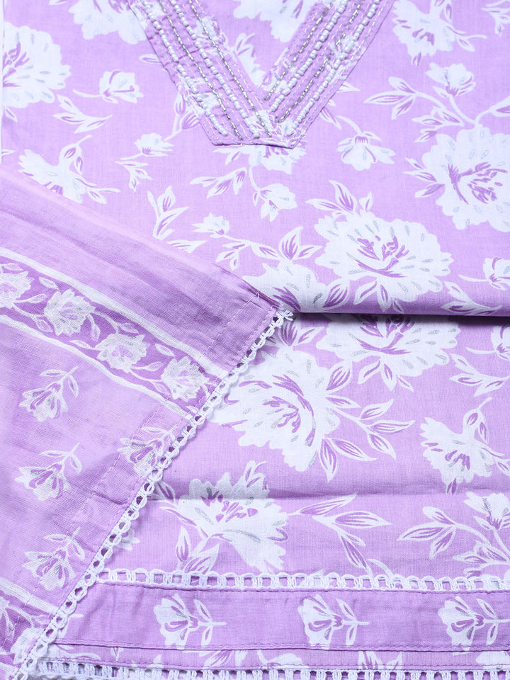Embroidered Cotton Blend Unstitched Suit With Pant &amp; Dupatta