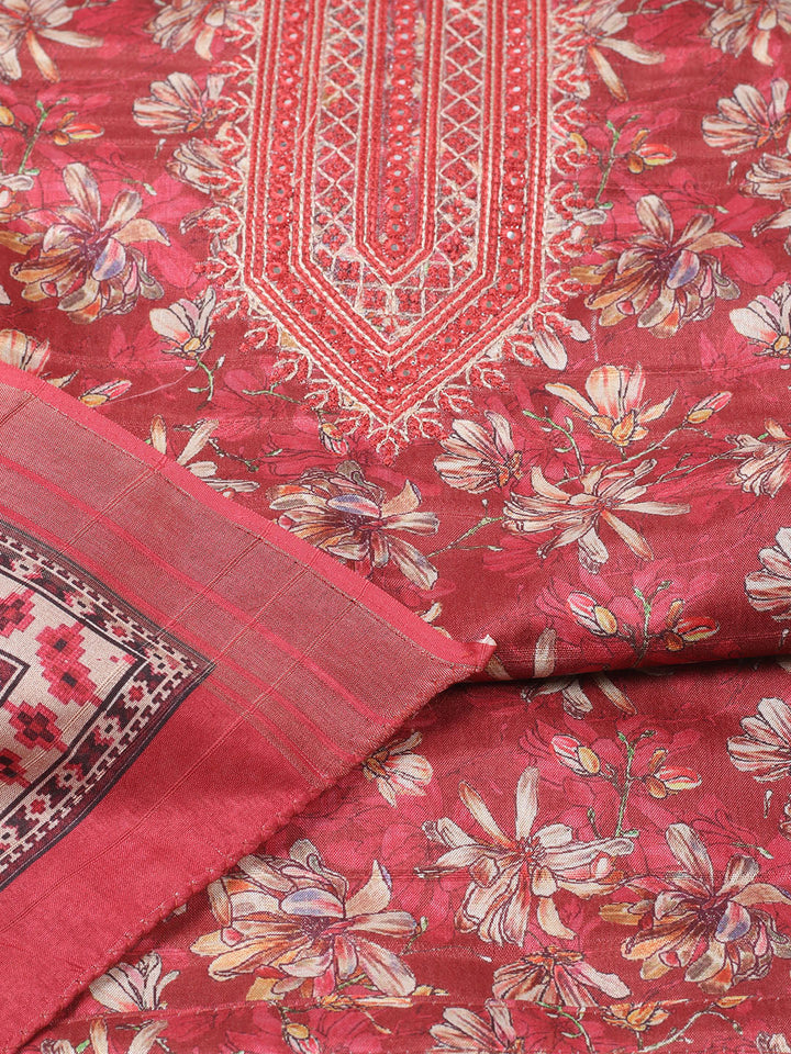 Embroidered Tussar Unstitched Suit With Pant Dupatta