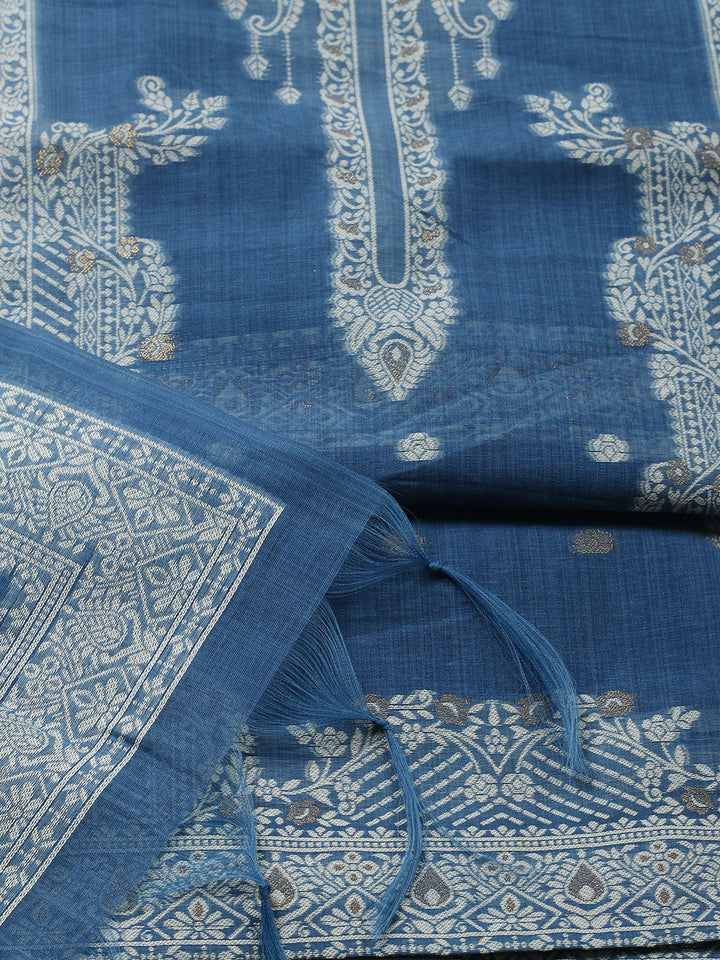 Printed Chanderi Unstitched Suit With Pant &amp; Dupatta