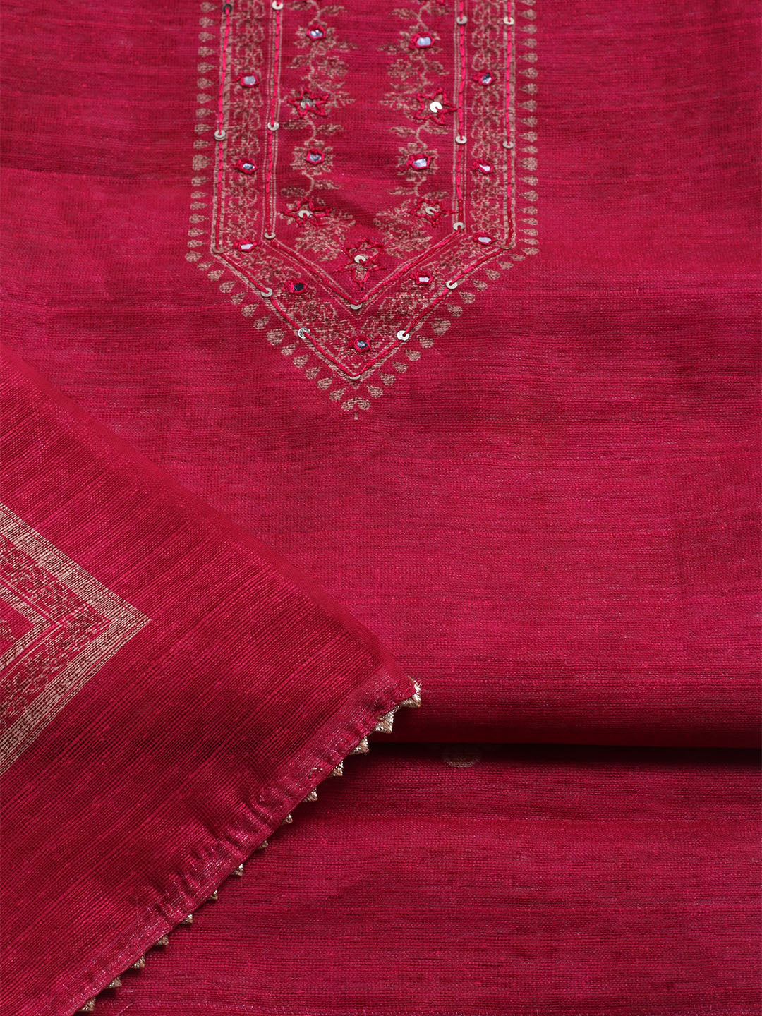 Embroidered Chanderi Unstitched Suit With Dupatta