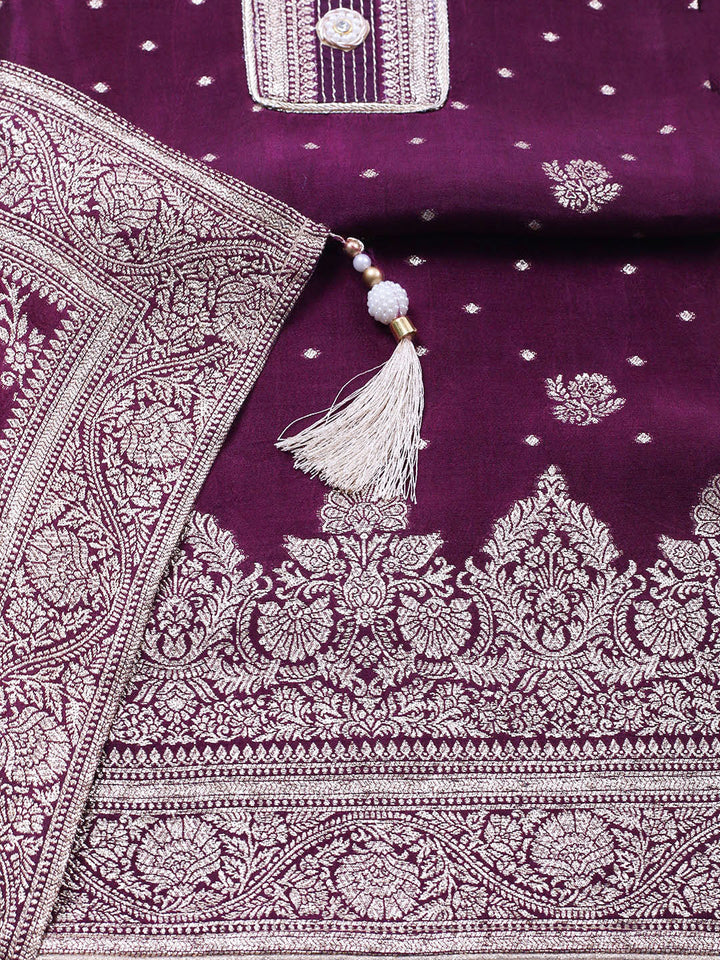 Woven Design Chanderi Unstitched Suit With Pant &amp; Dupatta