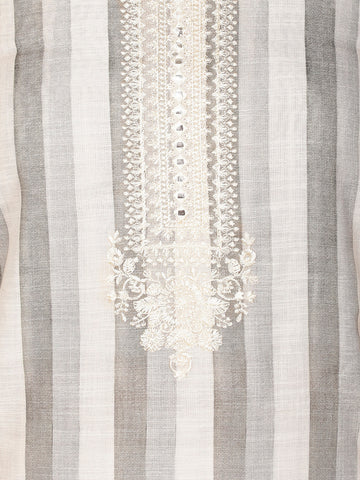 Striped Printed Linen Unstitched Suit Piece With Dupatta