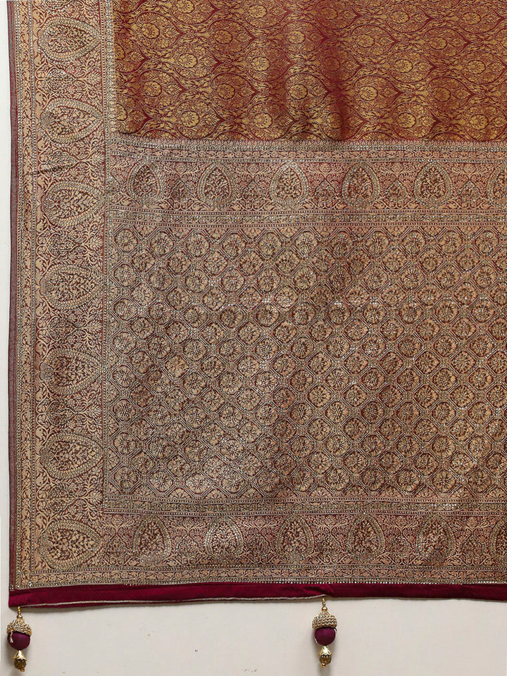 Stone Work Satin Embroidery Saree