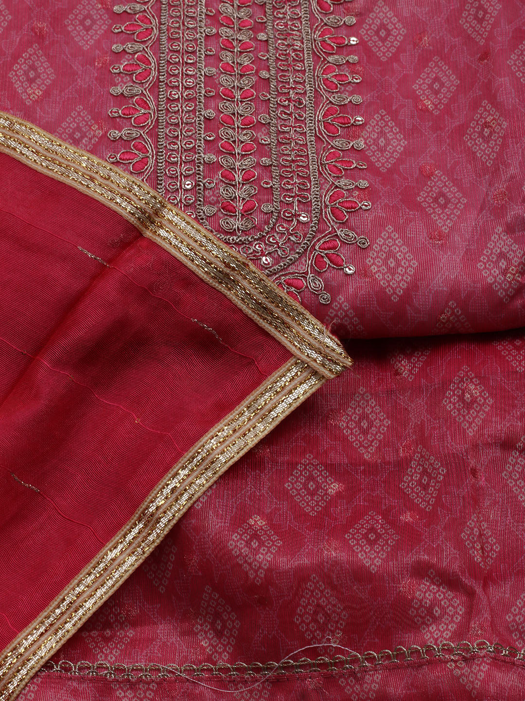 Neck Embroidered Chanderi Unstitched Suit With Dupatta