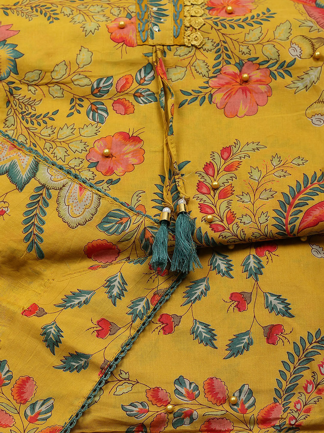 Embroidered Cotton Blend Unstitched Suit With Pant &amp; Dupatta