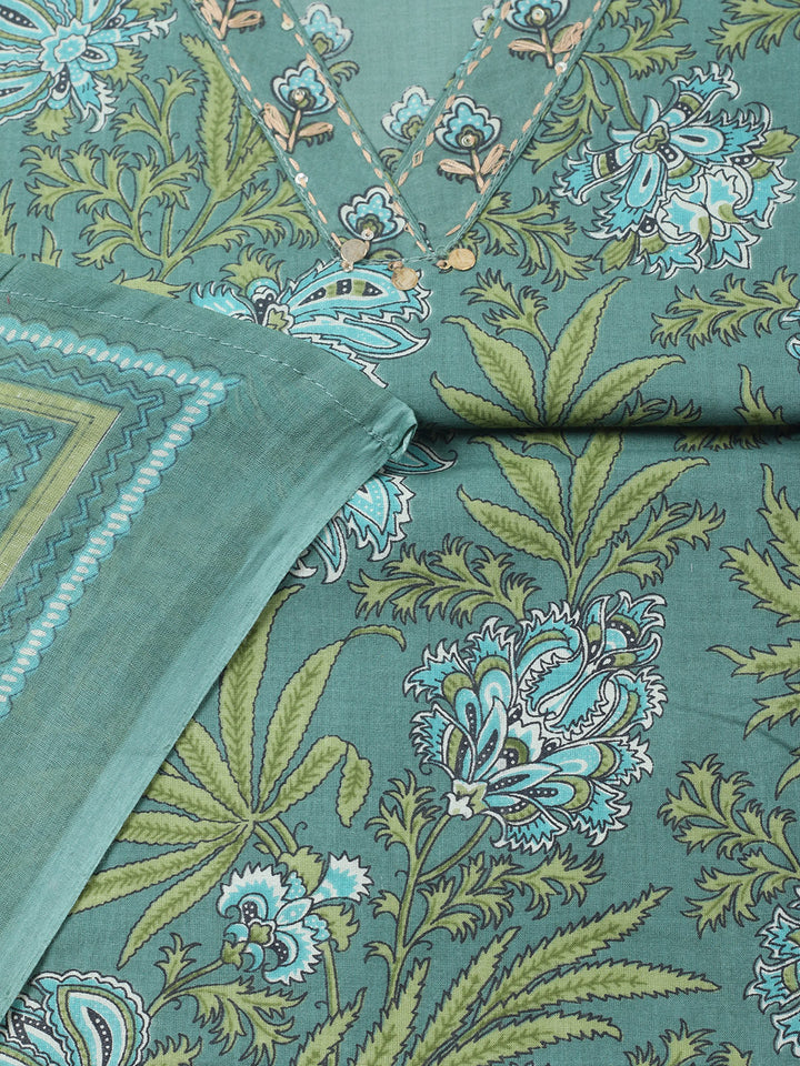 Printed Chanderi Unstitched Suit With Pant &amp; Dupatta