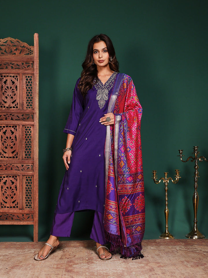 Printed Cotton Blend Kurta With Pant &amp; Dupatta