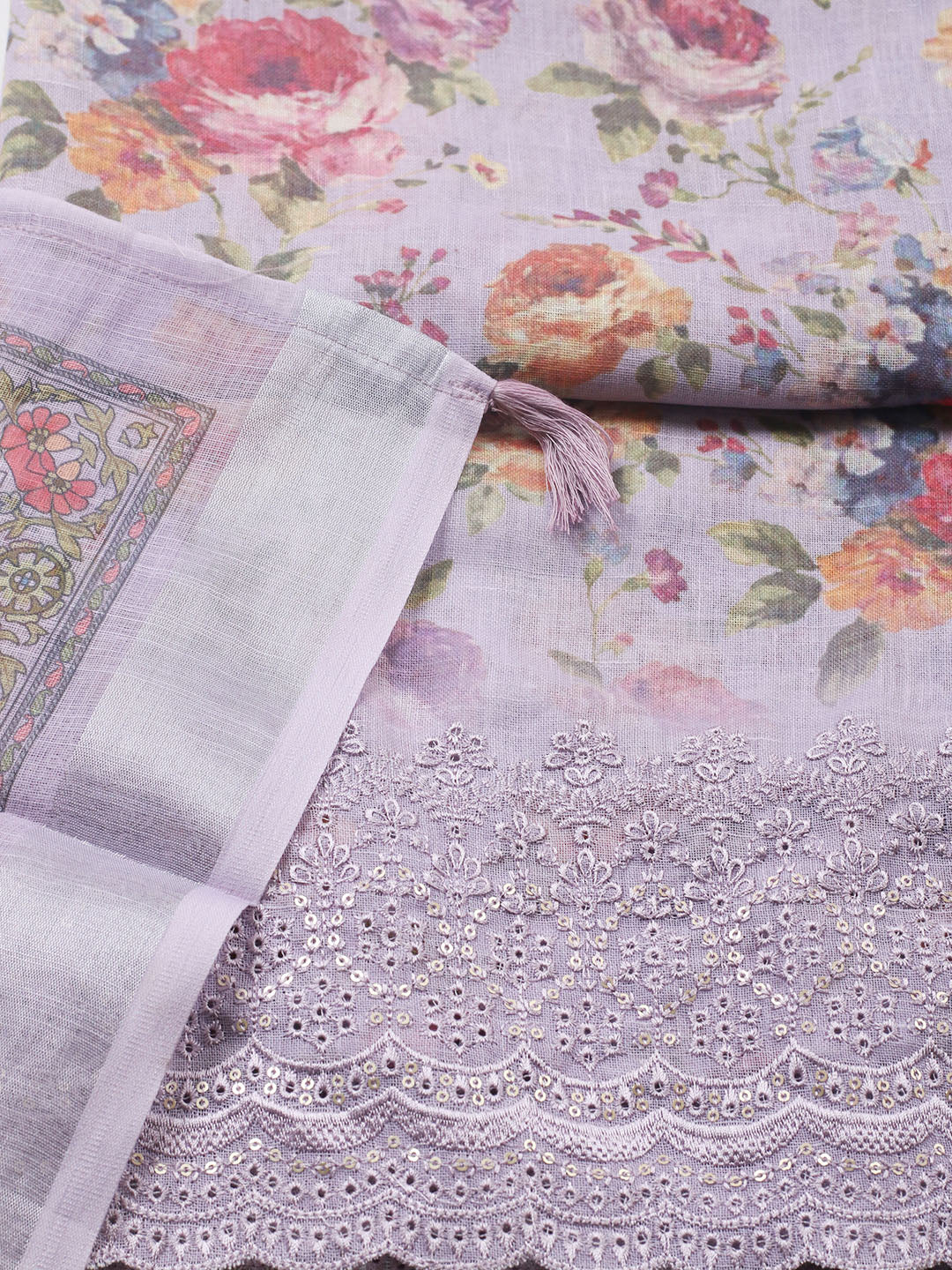Embroidered Linen Blend Unstitched Suit With Pant &amp; Dupatta