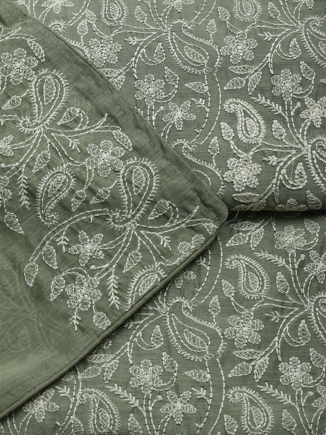 Embroidered Chanderi Unstitched Kurta With Pant & Dupatta