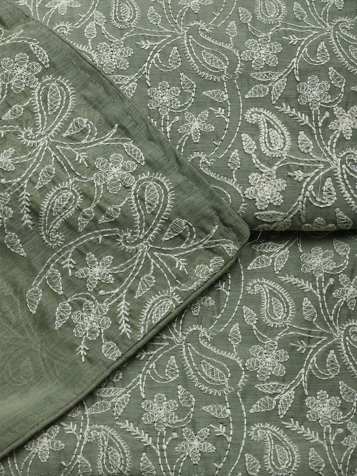 Embroidered Chanderi Unstitched Kurta With Pant &amp; Dupatta