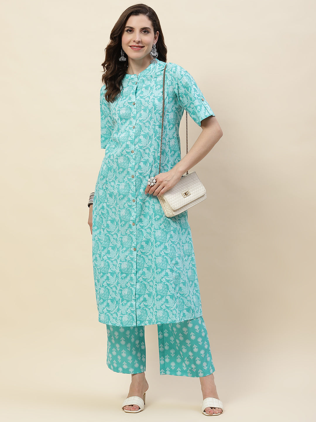 Floral Printed Cotton Kurta With Palazzo