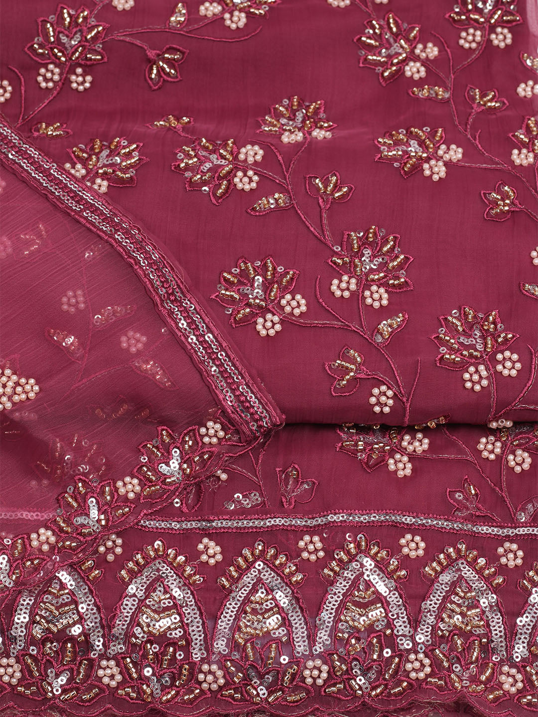 Embroidered Chiffon Unstitched Suit With Dupatta