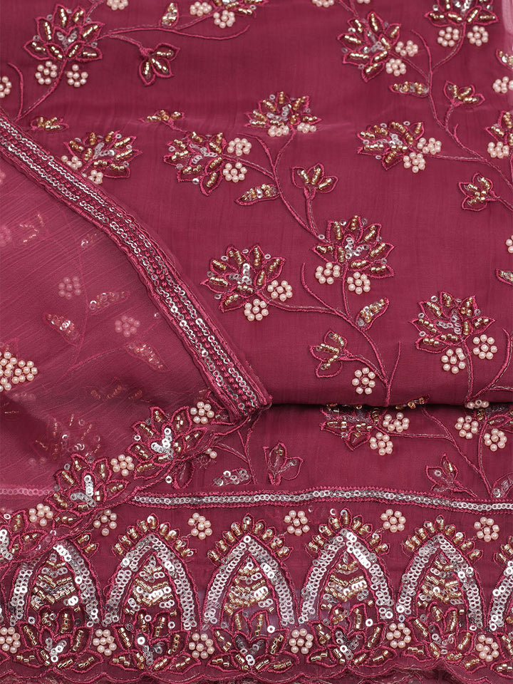 Embroidered Chiffon Unstitched Suit With Dupatta