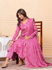 Printed Cotton Blend Kurta With Pants & Dupatta