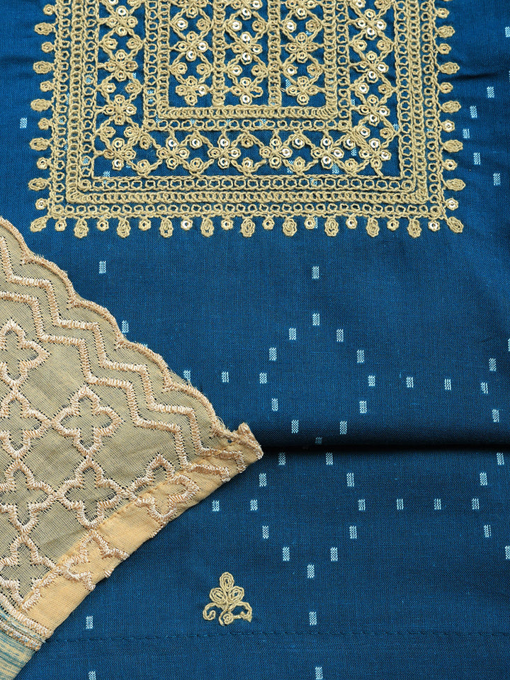 Embroidered Cotton Blend Unstitched Suit With Pant &amp; Dupatta