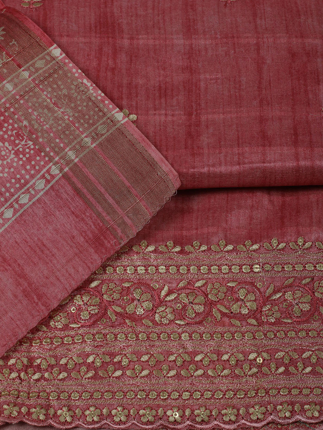 Embroidered Chanderi Unstitched Suit With Pant &amp; Dupatta